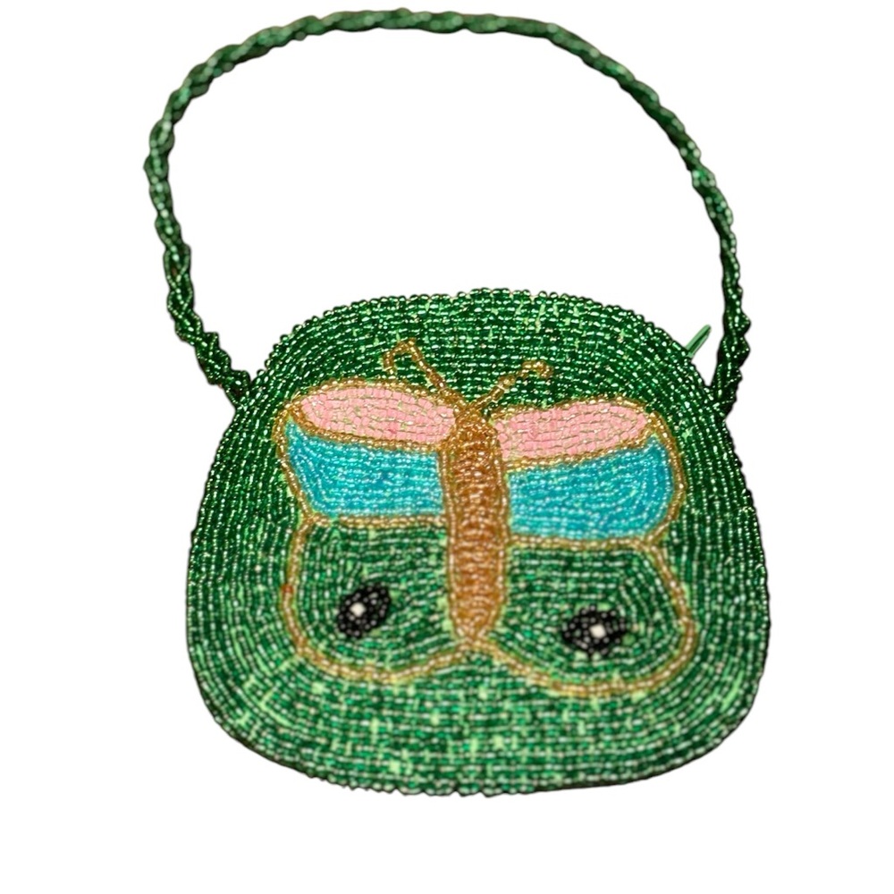 Green Mini Bags with Beadwork and Face Design